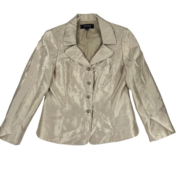 Kasper Jackets & Blazers - Kasper Petite Blazer Women's 12P Champagne Gold Shimmer Textured Button Front